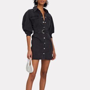 Intermix Greca Puff Sleeve Denim Mini Dress